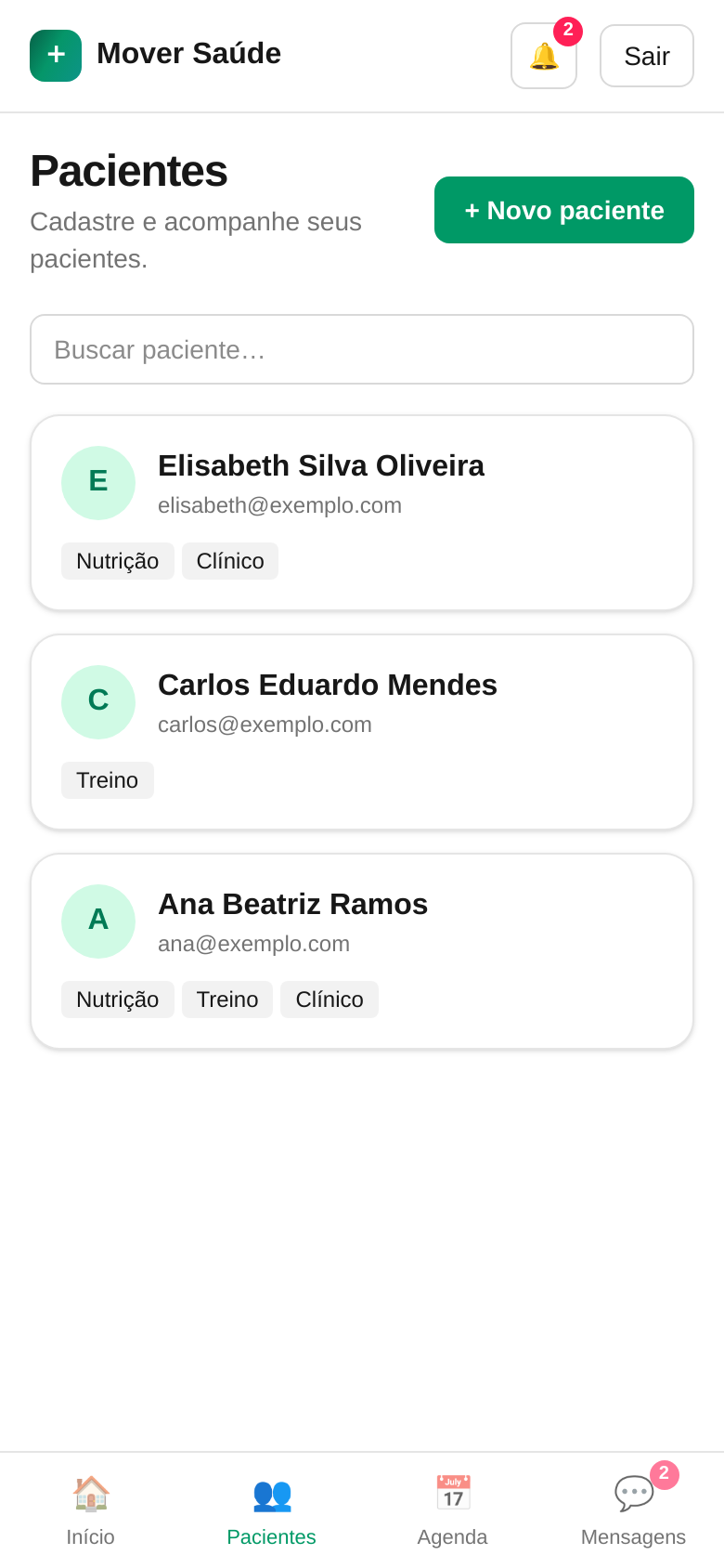 Lista de pacientes do profissional