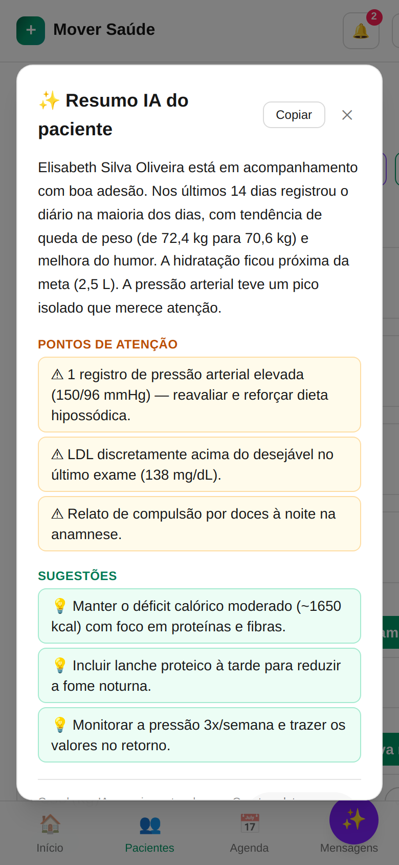 Resumo do paciente gerado por IA local