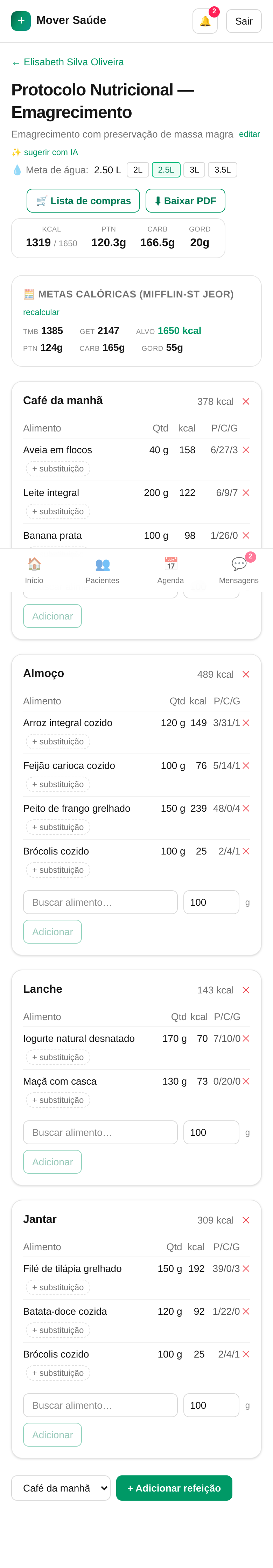 Editor de plano alimentar com banco TACO e macros em tempo real