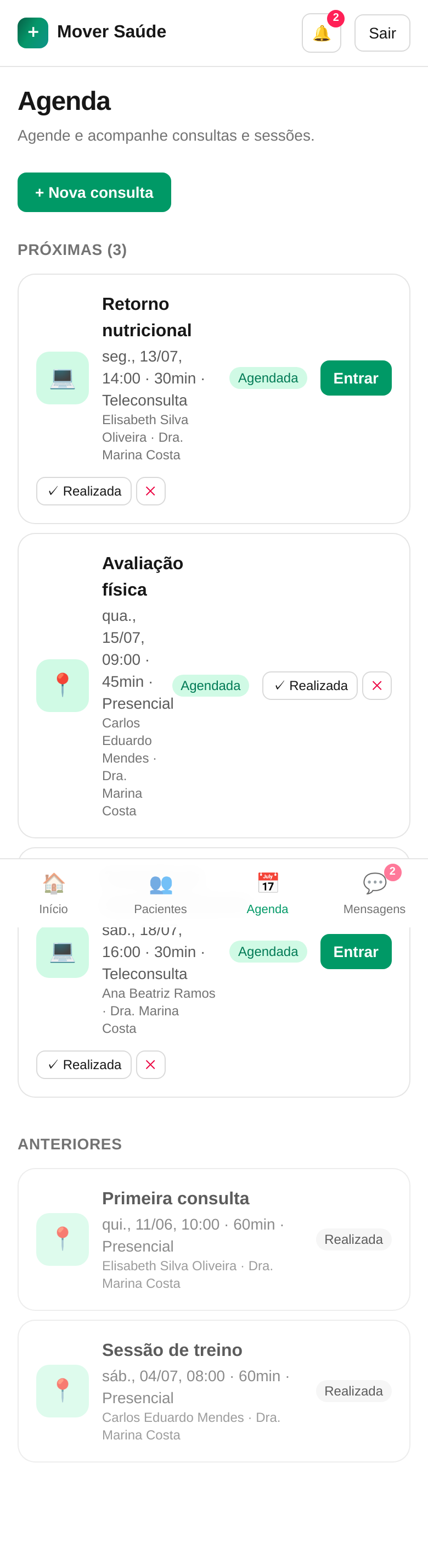 Agenda de consultas da semana